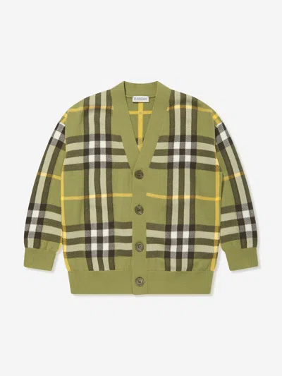 Burberry Boys Wool Check Cardigan In Green