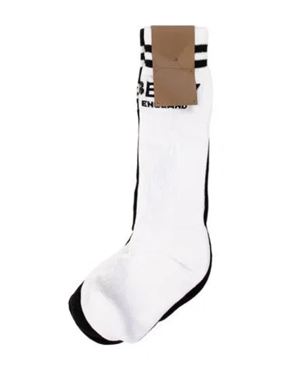 Pre-owned Burberry Branded Pattern Printed Socks In White