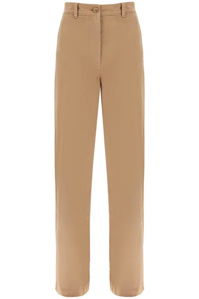 Burberry High-rise Straight Leg Pants In Beige Cotton Drill