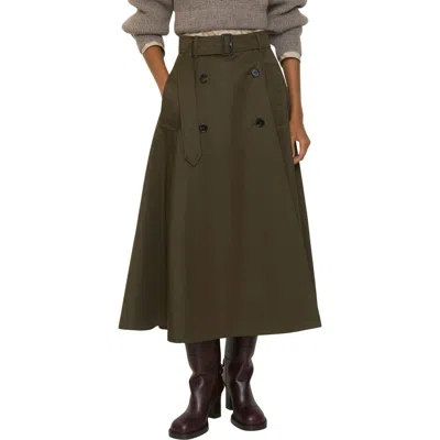 Burberry Women Juniper Green Gabardine Midi Trench Skirt In Brown