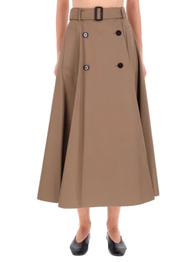 Burberry Brenda Belted Double-breasted Midi Trench Skirt In Brown
