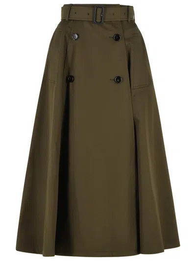 Burberry Women Juniper Green Gabardine Midi Trench Skirt In Brown