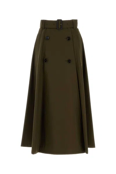 Burberry Women Juniper Green Gabardine Midi Trench Skirt In Brown