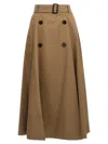 Burberry Beige Skirt With Adjustable Belt And Button Closure In Cotton Woman In Brown