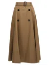 Burberry Beige Skirt With Adjustable Belt And Button Closure In Cotton Woman In Brown