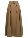 Burberry Beige Skirt With Adjustable Belt And Button Closure In Cotton Woman In Brown