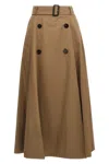Burberry Beige Skirt With Adjustable Belt And Button Closure In Cotton Woman In Brown