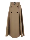 Burberry Beige Skirt With Adjustable Belt And Button Closure In Cotton Woman In Brown