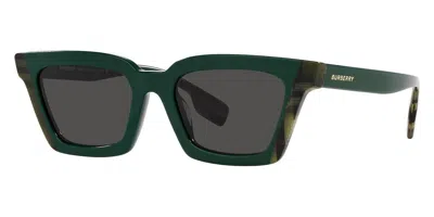Pre-owned Burberry Briar Be4392u Women's Sunglasses Green/check Green Frame Dark Gray Lens In Green/check Green / Dark Gray