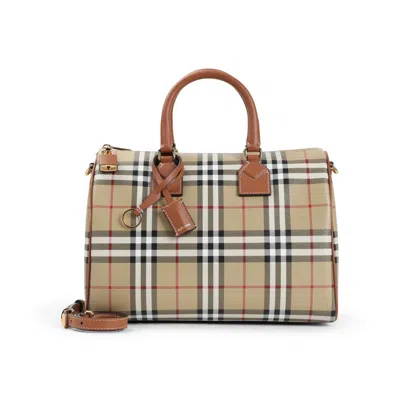 Burberry Medium Bowling Check Top Handle Bag In Neutrals