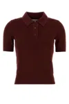 Burberry Women Bordeaux Polo Shirt With Classic Collar And Ribbed Trims In Wool Woman In Brown