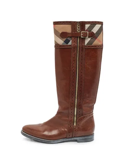 Pre-owned Burberry Bridle Nova Check Knee-length Boots In Brown