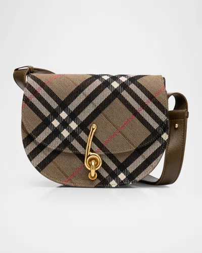 Burberry Bridle Small Check Saddle Shoulder Bag In Brown
