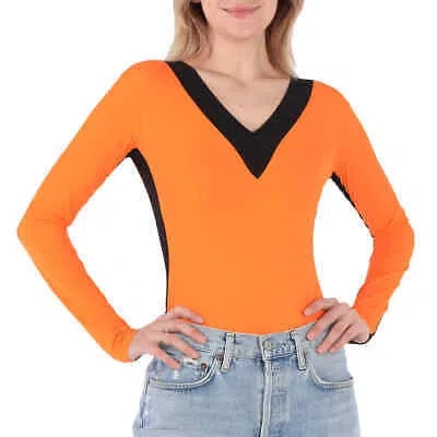 Pre-owned Burberry Bright Orange V-neck Bodysuit