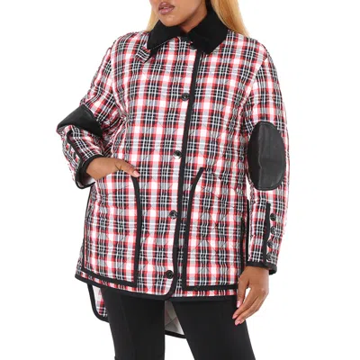 Burberry Bright Red Check Diamond Quilted Tartan Oversized Barn Jacket In Pink