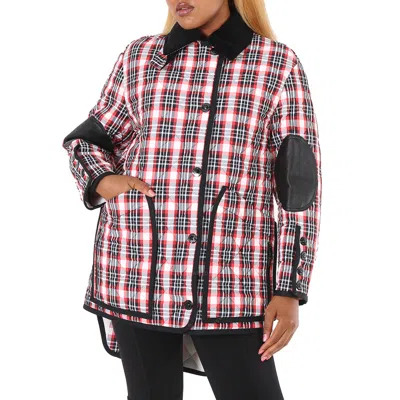 Burberry Bright Red Check Diamond Quilted Tartan Oversized Barn Jacket