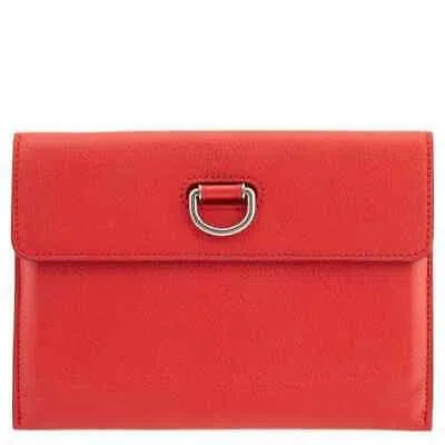 Pre-owned Burberry Bright Red D-ring Leather Pouch With Zip Coin Case 4076657