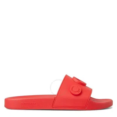 BURBERRY BURBERRY BRIGHT RED FURLEY LOGO-EMBELLISHED SLIDE SANDALS