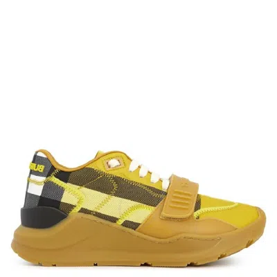Burberry Bright Yellow Check Ramsey Low-top Sneakers In Brown