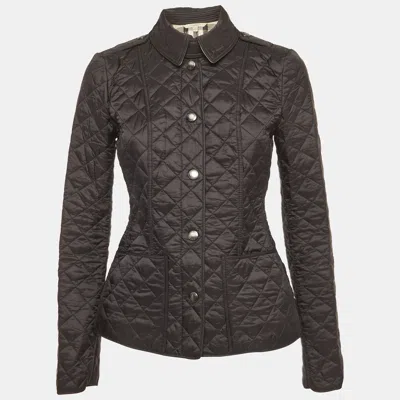 Pre-owned Burberry Brit Black Nylon Down Quilted Jacket Xs
