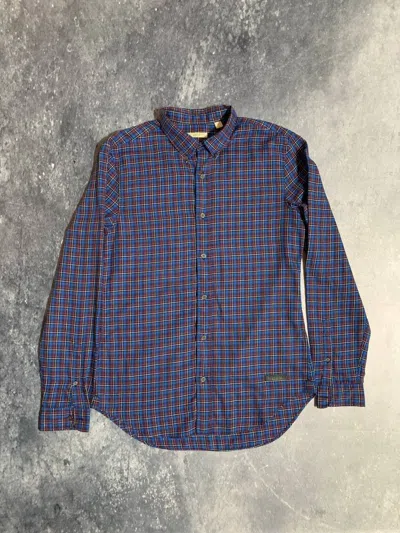 Pre-owned Burberry Brit Shirt Button Ups Plaid Flannel In Blue