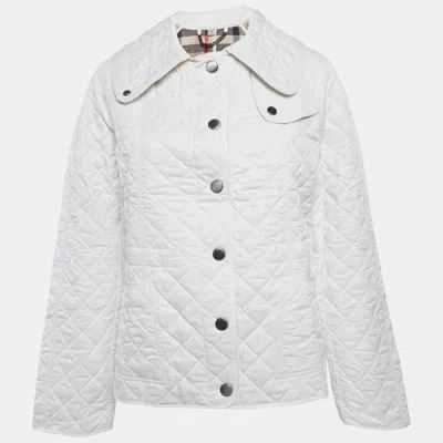 Pre-owned Burberry Brit White Synthetic Quilted Button Front Jacket M