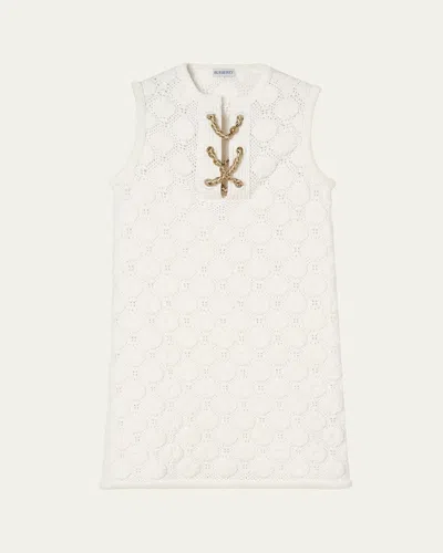 Burberry Brittany Chain Lace-up Crochet Mini Dress In White