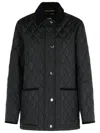 Burberry Quilted Jacket Corduroy Collar Casual In Blue