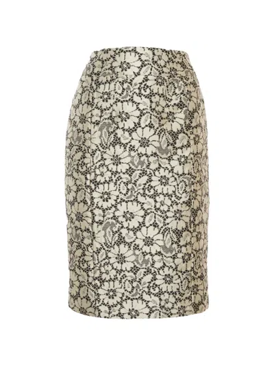 Pre-owned Burberry Brocade-lace Pencil Midi Skirt In Neutral