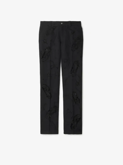 Burberry Broderie Anglaise Canvas Trousers In Black