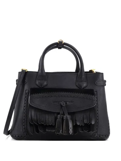 Pre-owned Burberry Brogues Tassel Banner Leather Medium Tote Bag In Black