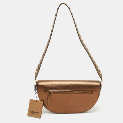 Pre-owned Burberry Bronze Leather Small Studded Olympia Shoulder Bag In Brown