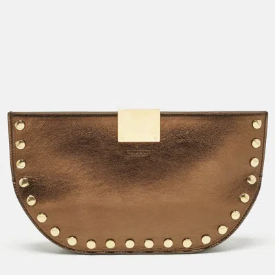 Pre-owned Burberry Bronze Leather Studded Olympia Clutch In Brown