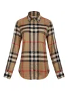 Burberry Check Pattern Collared Neck Cuffed Long Sleeves In Brown