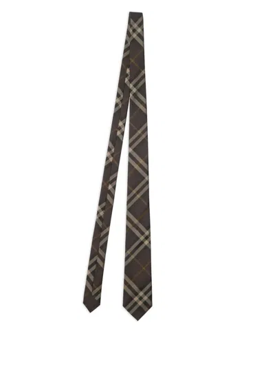 Burberry Checked Silk Tie In Green