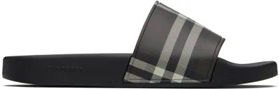 Burberry Brown & Black Check Pool Slides