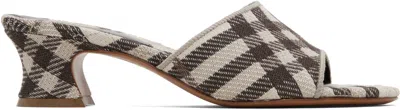 Burberry Brown & White Check Sloane Mule Heeled Sandals