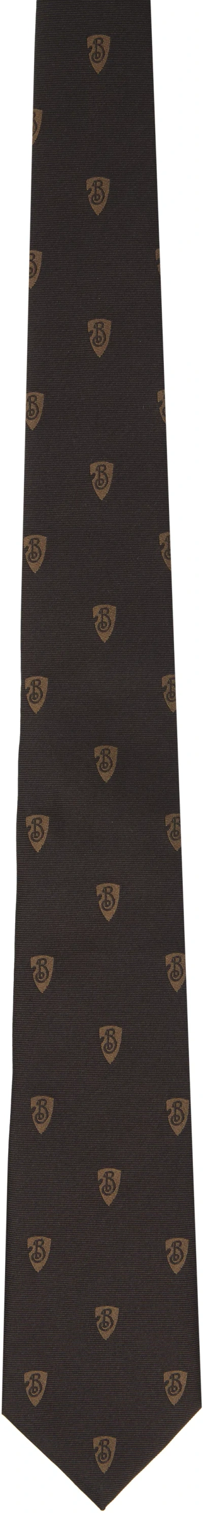 Burberry Brown B Shield Silk Tie In Black
