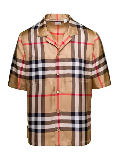 Burberry Silk Twill Bowling Shirt In Brown