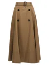 Burberry Beige Skirt With Adjustable Belt And Button Closure In Cotton Woman In Brown