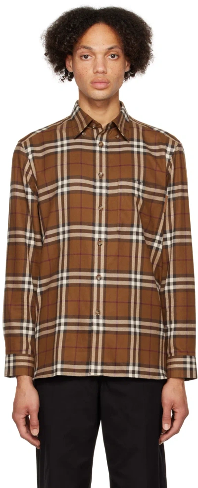 Burberry Button-down Collar Check Cotton Flannel Shirt In Dark Birch Brown Check