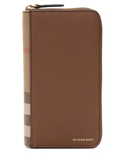 Burberry Brown Calfskin House Check Renfrew Zip Around Wallet (authentic Pre-  Loved)