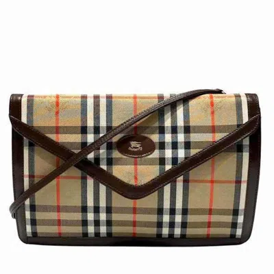 Pre-owned Burberry Brown Canvas Leather Clutch Bag Shoulder Bag ()