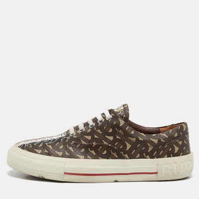 Pre-owned Burberry Brown Canvas Logo Lace Up Sneakers Size 38