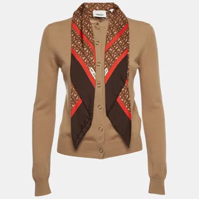 Pre-owned Burberry Brown Cashmere Scarf Neck Button Front Cardigan Xs