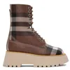 Burberry Exaggerated Check Leatherette Platform Boots In Brown