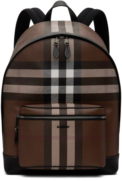 Burberry Jett Check E-canvas Backpack In Birch Brown