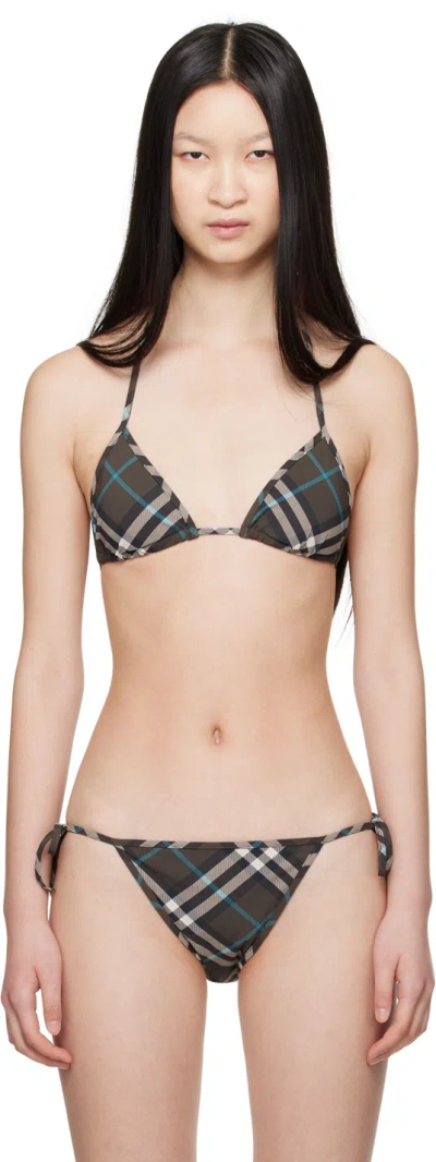 BURBERRY BROWN CHECK BIKINI TOP