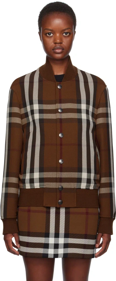 Burberry Brown Check Bomber Jacket In Dark Birch Brown Chk