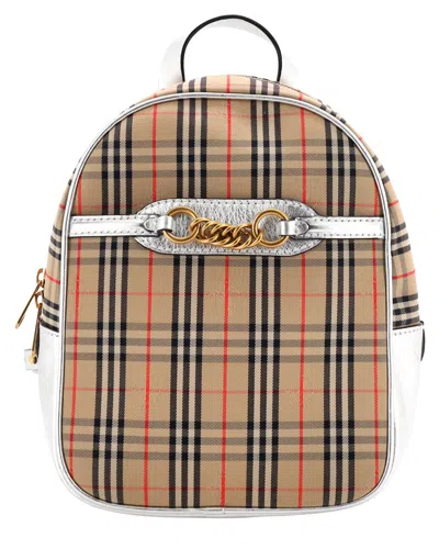 Pre-owned Burberry Brown Check Canvas Link Backpack 1983 Knight Medium (authentic Pre-  Loved)